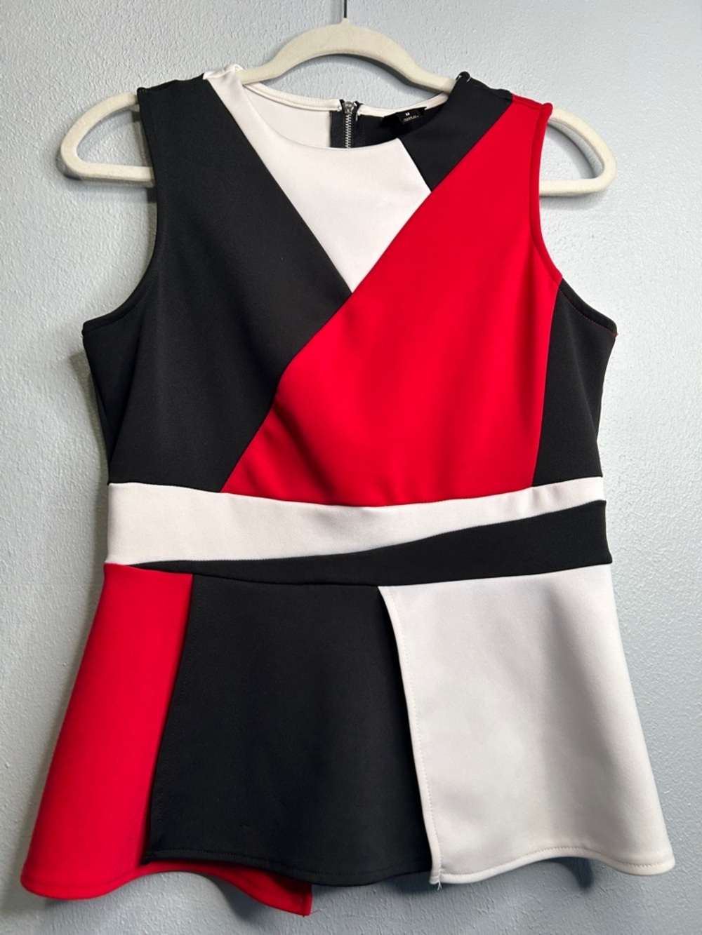 Worthington Colorblock Sleeveless Peplum Top - Red, Black & White. Size M